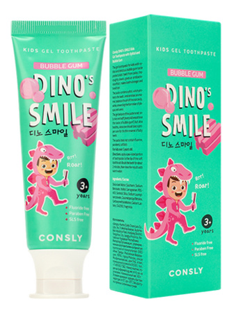 Детская гелевая зубная паста с ксилитом и вкусом жвачки, 60 гр | Consly Dino's Smile фото 1